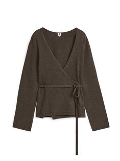 Cashmere Blend Wrap Cardigan - Dark Brown - ARKET WW Luxury Wrap Cardigan For Fall, Arket Cashmere Roll Neck, Essentials Pullover Sweater Linin, Arket Clothing, Arket Womenswear, Cashmere Wrap, Knit Wrap, Wrap Cardigan, Mode Inspo