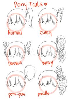 Hair Angles, Drawing Ponytail, Curly Drawing, Angles Drawing, Short Drawing, Ponytail Drawing, Male Drawing, Hair Cartoon, How To Draw Anime