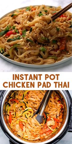 the instant pot chicken pad thai is ready to be eaten