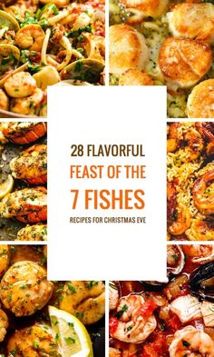 the cover of 28 flavorful feast of the 7 fishes recipe for christmas eve