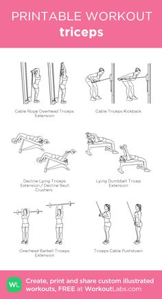 the printable workout guide for women with instructions to do it on her chest and back