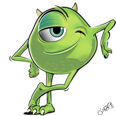 a green cartoon character with big eyes