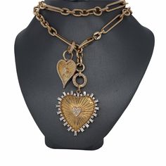 𝓦𝓮𝓵𝓬𝓸𝓶𝓮 𝓽𝓸 𝓛𝓲𝓸𝓷𝓱𝓮𝓪𝓻𝓽 𝓳𝓮𝔀𝓮𝓵𝓻𝔂 𝓢𝓱𝓸𝓹 ♥ Beautiful Diamond Heart charms crafted in 14K Solid gold. This charm comes in 2 styles as listed below. The Chain and Connectors are not included, and are for display purposes only. Please allow 1-6 weeks for delivery. *Please check measurements below, items may appear larger on the screen. Diamond Heart Baguette Charm Diamonds: 0.15 Carats Measurements: 30mm x 33mm Diamond Heart Charm Diamonds: 0.23 Carats Measurements: 20mm x 15. Luxury Gold Heart Cut Necklaces, Designer Gold Jewelry With Baguette Diamonds, Medallions Jewelry, Infinite Jewelry, Heart Pendant Gold, Baroque Pearl Necklace, Baguette Diamonds, Heart Pendant Diamond, Diamond Charm