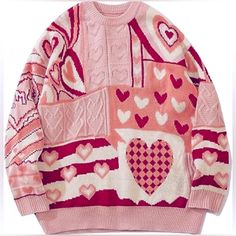 Perfect, Never Worn Condition Top Streetwear Brands, Pink Knit Sweater, Streetwear Mode, Pullover Outfit, Heart Sweater, Pattern Sweater, Color Block Sweater, Knit Outfit, Knitted Jumper