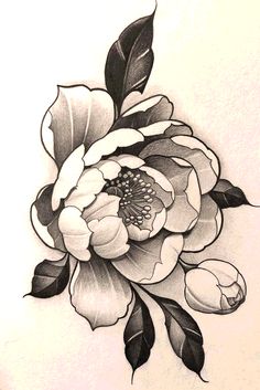 a black and white drawing of a flower