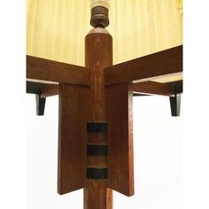 a close up view of a wooden lamp shade