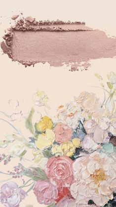 an image of a painting with flowers on the bottom and pink paint overlays