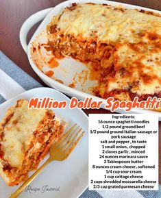 the recipe for this lasagna bake is shown on a plate with a fork