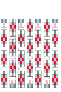 four rows of red and blue squares on a white background