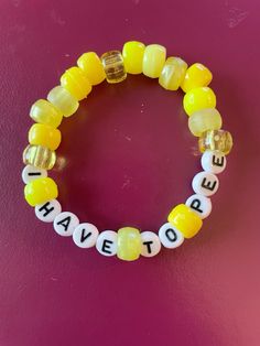 i have to pee kandi single  #kandi #kandikid #bracelet #friendship_bracelet #marshmello #beads #beadsbracelet #music #edm #edmmusic #musicfestivals #festival #musicfestivaloutfit #electricforest #lostlands #ultra #beyondwonderland #plur #edc #edcessentials #edcoutfit #funny #joke Things To Spell Out On A Bracelet, Things To Put On A Bracelet, Cool Bracelets Ideas, Funny Braclet Ideas, Kandi Quotes, Words To Put On Kandi, Edm Kandi Bracelets, Group Bracelets Ideas, Edc Kandi Bracelets