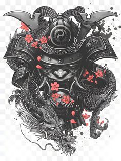 Hannya Maske Tattoo, Tattoo Daruma, Samurai Mask Tattoo, Black Sleeve Tattoo, Samurai Warrior Tattoo, Samurai Illustration, Samurai Tattoo Design, Yakuza Tattoo, Samurai Artwork