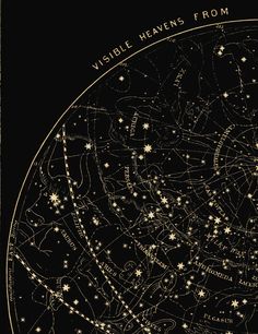 the night sky with stars in it is shown on a black background and gold foil