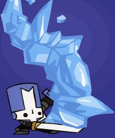 a cartoon character holding a knife in front of an iceberg that appears to be melting