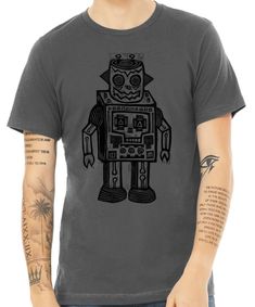 Woodcut Funhouse · Products · Skull Robot Linocut Printed T-Shirt · Shopify