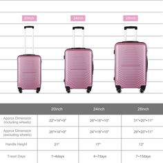 Description: Name: Suitcase Main Material: ABS Size: 20in/24in/28in Packing list: 3-piece suitcase set x 1 Color: 9 Colors Notes： Manual measurement has been used,there may be some reasonable error. All the pictures are taken by actual samples, slight chromatic aberration may occur due to lighting or display. Rectangular Pink Travel Case, Pink Travel Bag With Luggage Sleeve For Weekend Trips, Rectangular Pink Luggage For Travel, Pink Rectangular Luggage For Travel, Pink Rectangular Travel Case, Pink Rectangular Case For Trip, Rectangular Pink Cases For Trip, Pink Rectangular Cases For Trip, Rectangular Pink Cases For Trips