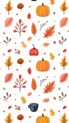 an autumn pattern with leaves and pumpkins