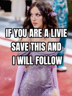 a woman in purple dress with text that reads, if you are a live save this and i will follow