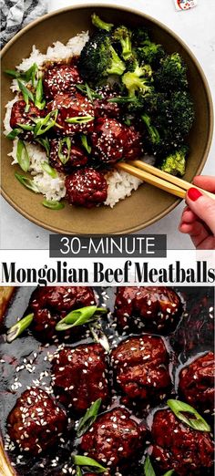 Whip up a delicious dinner in just 30 minutes with these Mongolian Beef Meatballs. Perfect for busy weeknights, this recipe combines the savory flavors of traditional Mongolian beef with the convenience of bite-sized meatballs. Juicy, flavorful, and coated in a rich sauce, these meatballs are sure to become a family favorite. Serve them over rice or noodles for a complete meal that's both quick and satisfying. Ideal for those who love Asian-inspired dishes without the fuss. Mongolian Beef Meatballs, Meatballs And Broccoli, Mongolian Meatballs, Easy Mongolian Beef, Mongolian Beef, Beef Meatballs, Dinner With Ground Beef, Think Food, Beef Recipes Easy