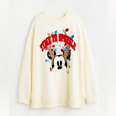 Oversized Sweatshirt With Mickey, “Time To Sparkle” Print, And Sequins Detailing, Anat Front And Soft, Brushed Inside. Heavily Dropped Shoulder, Long Sleeves, And Ribbing At Neckline, Cuffs, And Hem. Materials: Polyester 31% Cotton 69% Condition: Nwot Length: 27.5” H&m Oversized Winter Sweatshirt, Oversized H&m Winter Sweatshirt, Oversized H&m Sweatshirt For Winter, H&m Oversized Cotton Sweatshirt, Oversized H&m Sweatshirt For Streetwear, Oversized H&m Tops For Streetwear, H&m Relaxed Fit Crew Neck Sweatshirt, H&m Long Sleeve Graphic Print Sweatshirt, Ugly Christmas Sweater Funny