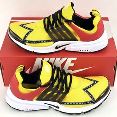 These Nike Air Presto's Are Brand New In Their Original Box! They Have Never Been Worn And Are In Perfect Condition! We Guarantee They Are 100% New And 100% Authentic Or Your Money Back! It Will Be Shipped Out The Same Day It Is Ordered! Contact Me If You Have Any Questions Or Concerns And I Will Be Happy To Answer! Yellow Sneakers With Rubber Sole For Jogging, Yellow Sporty Custom Sneakers With Rubber Sole, Yellow Sneakers With Rubber Sole For Light Sports, Yellow Sneakers With Rubber Sole For Sports, Yellow Sporty Running Shoes With Rubber Sole, Sporty Yellow Running Shoes With Rubber Sole, Yellow High-top Custom Sneakers For Light Sports, Red Low-top Custom Sneakers With Vibram Sole, Red Low-top Running Shoes With Vibram Sole