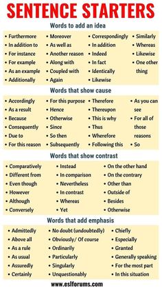 a poster with words and phrases to describe the different types of sentences in english