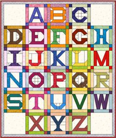 a quilted alphabet with letters and numbers on it