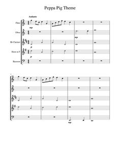 peppa pig theme sheet music for violin and piano, with notes from the book peppa pig theme