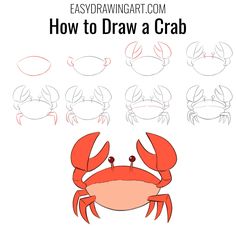 How to draw a crab easy step by step #crabcrafts How To Draw A Crab Easy, Crab Step By Step Drawing, Draw A Crab Easy, How To Draw A Crab Step By Step, How To Draw A Lobster, Crab Painting Easy, How To Draw A Crab, Crabby Drawing, Cute Crab Drawings