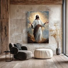 a painting on the wall of a living room