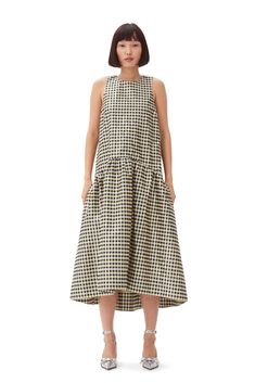 Lemon Icing Shiny Check Jacquard Midi Dress | GANNI US Ganni Dress, Lemon Icing, Size 16 Women, Size 12 Women, Size 10 Women, Check Dress, Dress Sale, Size 8 Women, Gingham Check