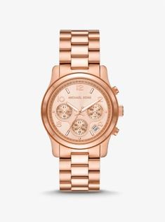 The perfect finishing touch to every outfit, our new Runway watch will be a favorite for years to come. Updated with raised sub dials, this sleek style is crafted from rose gold-tone stainless steel with a polished bracelet strap, and features chronograph details for precise timekeeping. Michael Kors Runway, Watches Women Michael Kors, Silicon Bands, Women's Watch, Stainless Steel Watch, Chronograph Watch, Michael Kors Watch, Jet Set, Watch Design