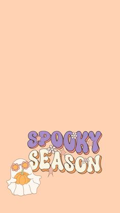 the words spooky season are written in purple and orange on an orange background