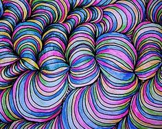 an abstract painting with multicolored swirls on the bottom and side of it