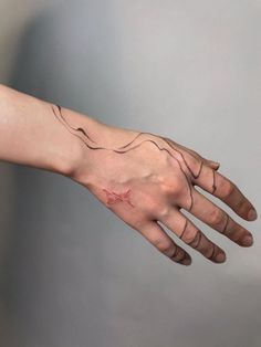 a person's arm and hand with a tattoo on the left side of it