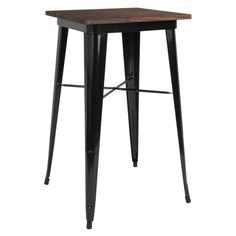 Industrial Black Bar Height Table With Dark Walnut Wood Top Square Pub Table, Wood Bar Table, Indoor Bar, Pub Set, Bar Tables, Pub Table Sets, Patio Bar Set, Metal Stool, Bar Height Table