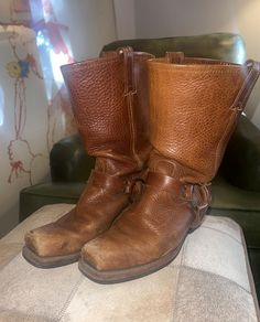 Frye Boots | Size 9/10 (no markings but measures 10.5 inches long) Pre loved but amazing condition. Soles and insides are in good condition. Natural scuffs and discoloration. Genuine leather. Frye Boots, Boots Brown, Brown Leather Boots, Brown Boots, Boot Shoes Women, Brown Leather, Womens Boots, Shoe Boots, Genuine Leather