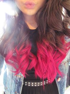 hot pink tips. I have done this with red kool aid stayed on my hair since 2012 of February and its now July 2013 and still in my hair Kool Aid Hair, Pink Dip, Pink Dip Dye, Dyed Tips, Hair Dye Tips, Dip Dye Hair, Kool Aid, Dye My Hair