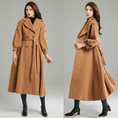 "A timeless winter coat, this classic Belted Wool coat is fitted with classic details to keep you warm and stylish in the cold. A chic silhouette and longer length make it versatile enough to wear to any occasion - an important detail when choosing the perfect coat. ★★ FEATURES 50% wool blend, 50% fiber, nylon Polyester lining Two side pockets Button closure Lantern sleeve Double breasted wool coat With buttons decoration A-Line wool coat Belted wool coat Perfect for winter, autumn Dry clean ★★M Elegant Brown Winter Outerwear, Elegant Brown Fall Outerwear, Brown Wool Coat For Office In Winter, Brown Wool Office Coat For Winter, Elegant Brown Outerwear For Cold Weather, Elegant Brown Pea Coat For Winter, Elegant Beige Outerwear For Cold Weather, Elegant Beige Wool Coat For Cold Weather, Belted Wool Coat