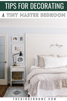 How to make a small bedroom feel bigger. Tips for decorating a small master bedroom. Master bedroom decor tips. How to survive with a tiny master bedroom. Primary bedroom decorating tips. Decor ideas for a small bedroom Small Master Bedrooms Decor Cozy, Small Primary Bedroom, Small Master Bedrooms Decor, Master Bedrooms Decor Cozy, Small Bedroom Ideas For Couples