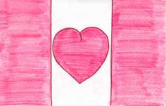 a drawing of a heart in the middle of a pink and white striped background with text that reads i love you