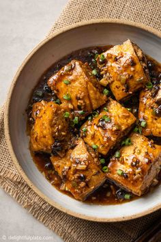 tofu with black beans in a brown sauce