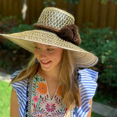 Handwoven Dark Brown And Natural Straw Hat With Extra Wide Brim. Each Of Our Artisan Hats Is Unique And Takes Approximately 8-10 Hours To Hand Weave By Skilled Artisans In The Guajira Desert Of Colombia. Pair With One Of Our Sparks+Brags Pom-Pom Hat Bands For A Pop Of Color. Pom Pom Hat Bands Are Available In A Variety Of Colors And Are Sold Separately. If You're Interested In Purchasing A Handwoven Pom Pom Hat Band Please Comment Below And I Will Let You Know What Colors We Have Available. Brim Brown Woven Straw Hat With Flat Brim, Casual Brown Woven Boater Hat, Flat Brim Woven Straw Hat For Warm Weather, Woven Straw Hat With Flat Brim For Warm Weather, One Size Straw Hat For Spring, Spring Crochet Hat With Flat Brim And Handwoven Details, Handwoven Curved Brim Hat For Kentucky Derby, Brown Woven Brimmed Panama Hat, Brown Woven Boater Hat With Short Brim