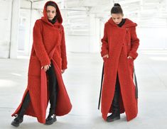 "Red Wool Coat, Maxi Winter Coat, Women Victorian Coat ◈ Stylish and chic fashion is our shared dream! You can be sure that this piece is made with a lot of love and craftsmanship. ◈ S I Z I N G ◈ The model wears size S and the length of the item is approximately 135 cm. This item is available from XS to 2XL. Please, have a look at my Size Chart below before placing your order. The model in the picture is 63'' (160 cm) tall. ◈ D E L I V E R Y ◈ This item will be shipped in up to 5 days after you Oversized Red Knit Sweater Coat, Red Wool Oversized Outerwear, Red Oversized Long Coat Outerwear, Moisture-wicking Hooded Red Outerwear, Victorian Coat, Red Moisture-wicking Hooded Outerwear, Red Wool Coat, Fuzzy Coat, Winter Outfits Warm