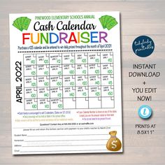 the printable cash calendar for fundraiser