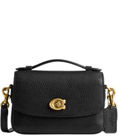 From COACH, the Cassie 17 Crossbody Bag features: Refined pebble leatherTurnlock closureFabric liningHandle with approx. .5" dropOutside open pocketDetachable chain strap with approx. 10" dropDetachable strap with 21.5" drop for shoulder or crossbody wearApprox.: 6.5" (L) x 4.5" (H) x 2.5" (W)Imported. Coach Cassie, Leather Cross Body Bag, Sneaker Dress Shoes, Purse Accessories, Leather Cross, Black Crossbody, Mini Crossbody, Black Cross Body Bag, Baby Clothes Shops