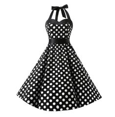 Steampunk Punk Polka Dot Halter Neck Belted Vintage Dress Polka Dot Dresses For Retro-themed Events, 1950s Style Polka Dot Dress For Retro-themed Events, Retro Polka Dot Dresses For Party, Summer Pinup Dresses For Party, Summer Pinup Party Dresses, Summer Party Pinup Dresses, 1950s Style Polka Dot Dresses For Spring, Fitted Black Dresses For Retro-themed Events, 1950s Style Polka Dot Party Dresses