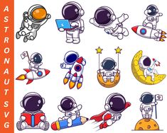 an astronaut and space shuttle clipart set on a white background with the text astronauts svg