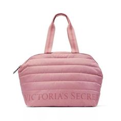 Victoria's Secret Pink Quilted Duffle Bag - Limited Edition Casual Pink Duffle Bag For Weekend, Sporty Pink Bags For The Weekend, Sporty Pink Bags For Weekend, Weekender Bag With Double Handle, Trendy Large Capacity Victoria's Secret Bag, Pink Casual Weekender Bag, Casual Pink Weekender Bag, Trendy Victoria's Secret Travel Bags, Everyday Victoria's Secret Bag With Zipper Closure