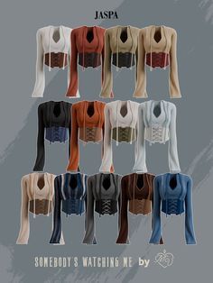 an assortment of women's sweaters in different colors