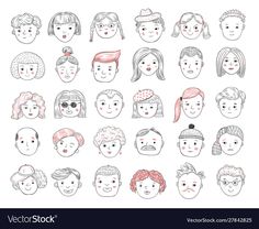 a set of hand drawn people faces